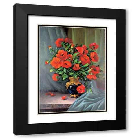 Red Poppies Black Modern Wood Framed Art Print with Double Matting by Artov, Sergei