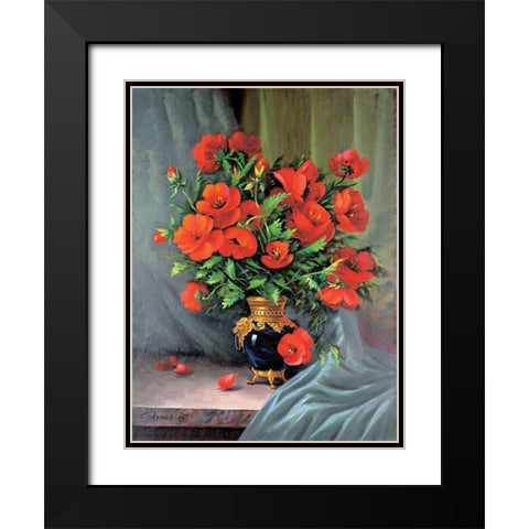 Red Poppies Black Modern Wood Framed Art Print with Double Matting by Artov, Sergei