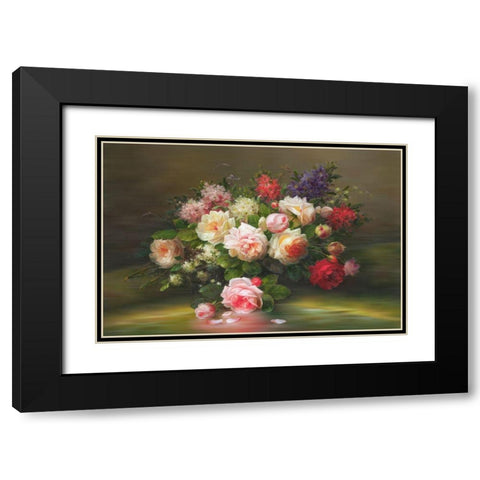 A Basket with Flowers I Black Modern Wood Framed Art Print with Double Matting by Viktoria