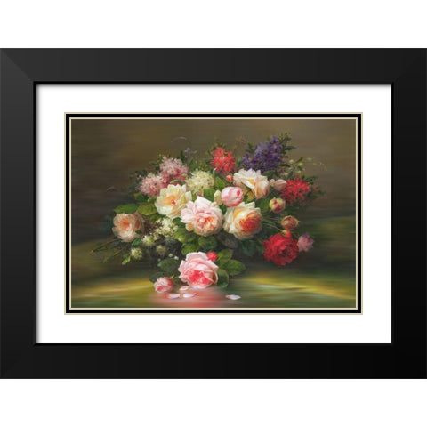 A Basket with Flowers I Black Modern Wood Framed Art Print with Double Matting by Viktoria