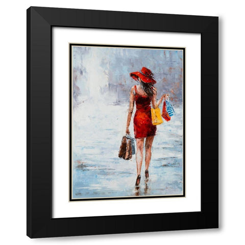 Shopping Girl in Red Black Modern Wood Framed Art Print with Double Matting by Kowalik, Jolanta