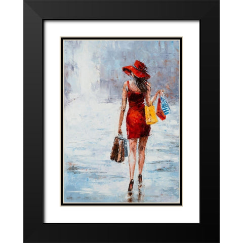 Shopping Girl in Red Black Modern Wood Framed Art Print with Double Matting by Kowalik, Jolanta