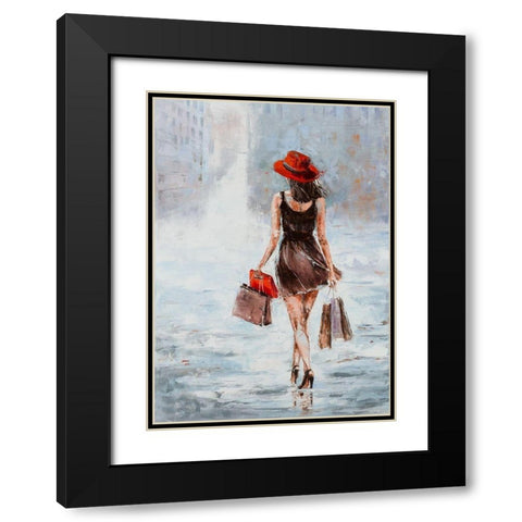 Shopping Girl in Brown Black Modern Wood Framed Art Print with Double Matting by Kowalik, Jolanta