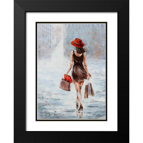 Shopping Girl in Brown Black Modern Wood Framed Art Print with Double Matting by Kowalik, Jolanta