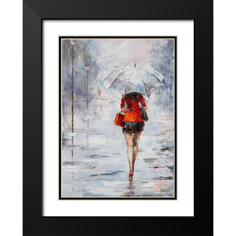 Lady in Red with Umbrella Black Modern Wood Framed Art Print with Double Matting by Kowalik, Jolanta