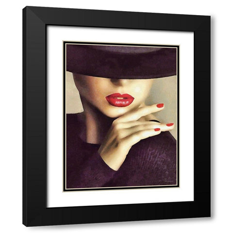 Lady with Hat II Black Modern Wood Framed Art Print with Double Matting by Medeiros, Celito