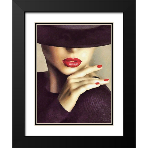 Lady with Hat II Black Modern Wood Framed Art Print with Double Matting by Medeiros, Celito