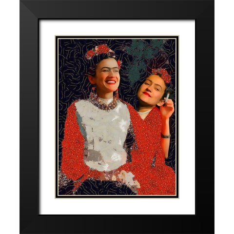 Frida Kahlo Variation III Black Modern Wood Framed Art Print with Double Matting by Medeiros, Celito