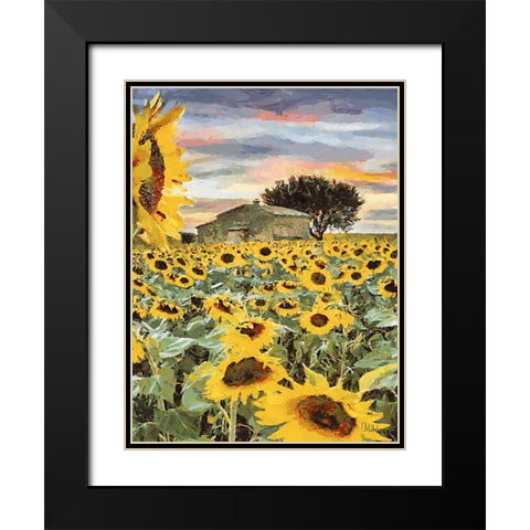 Sunflowers Collection VII Black Modern Wood Framed Art Print with Double Matting by Medeiros, Celito