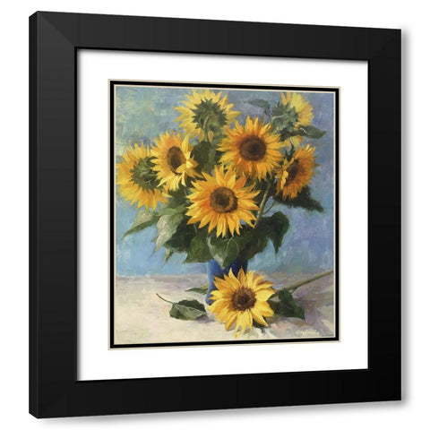Sunflower Black Modern Wood Framed Art Print with Double Matting by Strube, Ling
