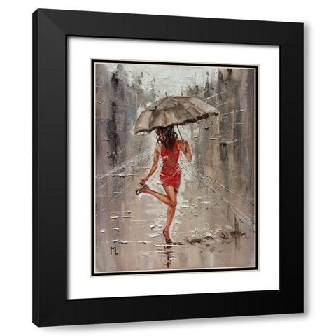 Spring Rainy Street Black Modern Wood Framed Art Print with Double Matting by Luniak, Monika