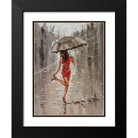 Spring Rainy Street Black Modern Wood Framed Art Print with Double Matting by Luniak, Monika
