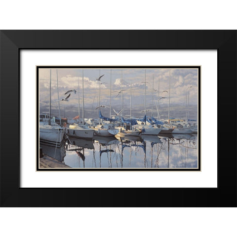 Port with yachts Black Modern Wood Framed Art Print with Double Matting by Adamov, Alexey