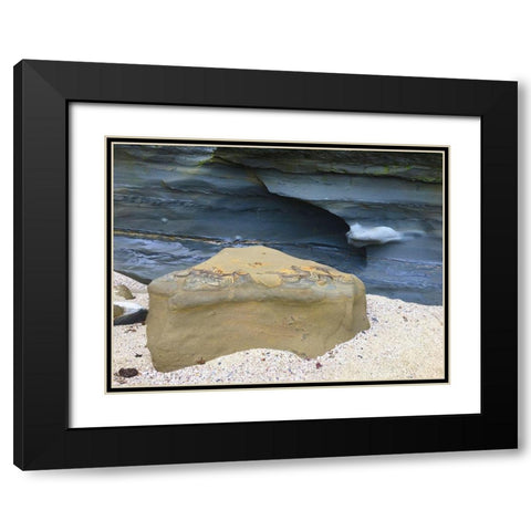 Beach Rocks I Black Modern Wood Framed Art Print with Double Matting by Grayscale