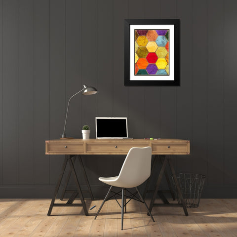 Hexagon Textures II Black Modern Wood Framed Art Print with Double Matting by Grayscale