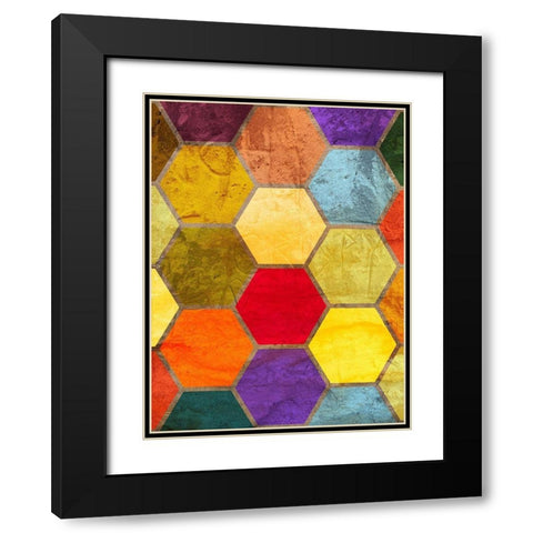 Hexagon Textures II Black Modern Wood Framed Art Print with Double Matting by Grayscale