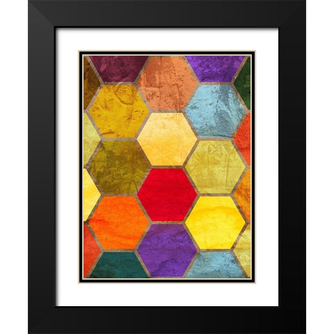 Hexagon Textures II Black Modern Wood Framed Art Print with Double Matting by Grayscale