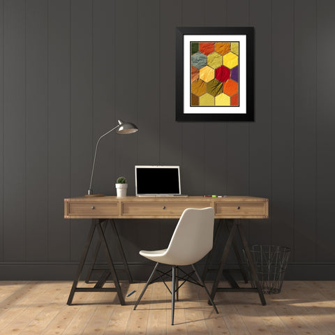 Hexagon Textures III Black Modern Wood Framed Art Print with Double Matting by Grayscale