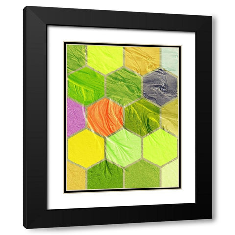 Hexagon Textures V Black Modern Wood Framed Art Print with Double Matting by Grayscale