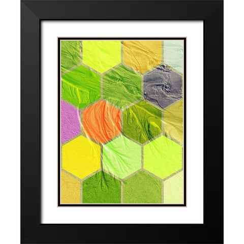Hexagon Textures V Black Modern Wood Framed Art Print with Double Matting by Grayscale