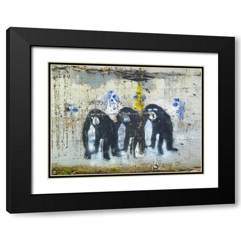 Three Monkeys Black Modern Wood Framed Art Print with Double Matting by Grayscale