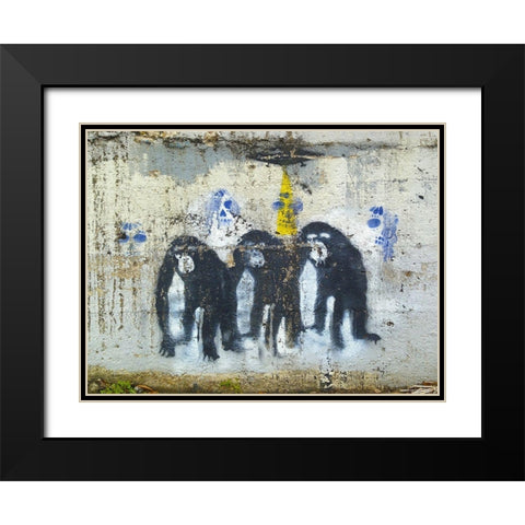 Three Monkeys Black Modern Wood Framed Art Print with Double Matting by Grayscale
