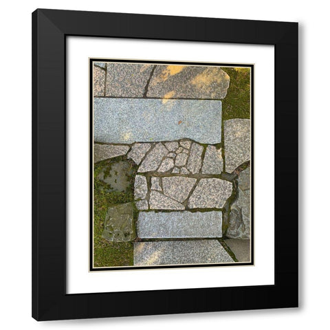 Stone Stripe V Black Modern Wood Framed Art Print with Double Matting by Grayscale