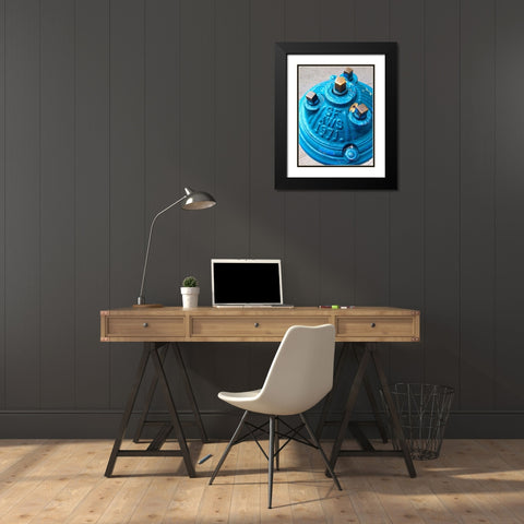 Blue Fire Hydrant I Black Modern Wood Framed Art Print with Double Matting by Grayscale