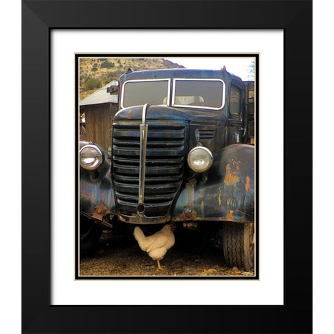 Bygone Chicken Black Modern Wood Framed Art Print with Double Matting by Popcorn