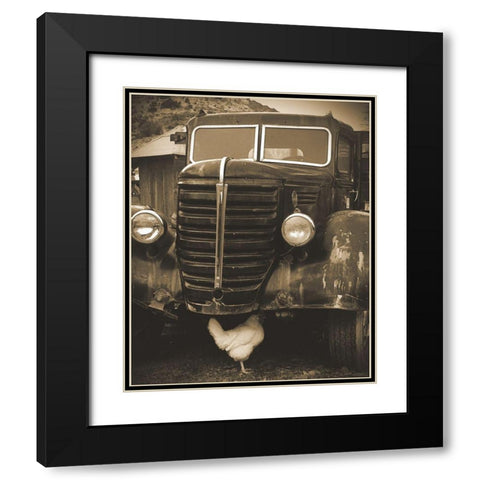 Bygone Chicken Black Modern Wood Framed Art Print with Double Matting by Popcorn