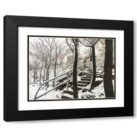Jerome Snowy Stairs I Black Modern Wood Framed Art Print with Double Matting by Popcorn