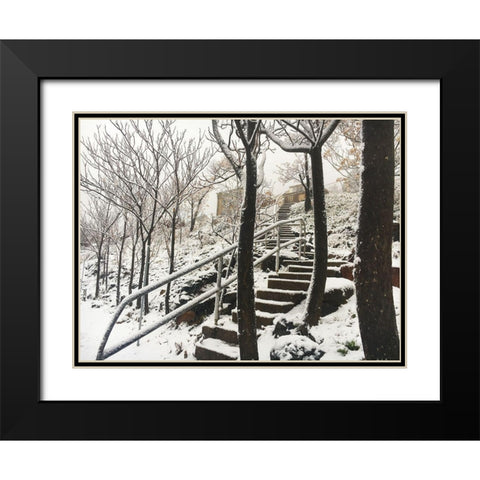 Jerome Snowy Stairs I Black Modern Wood Framed Art Print with Double Matting by Popcorn
