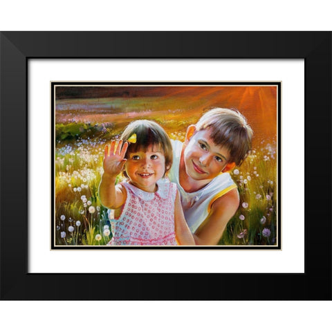 Children Black Modern Wood Framed Art Print with Double Matting by Romanov, Roman