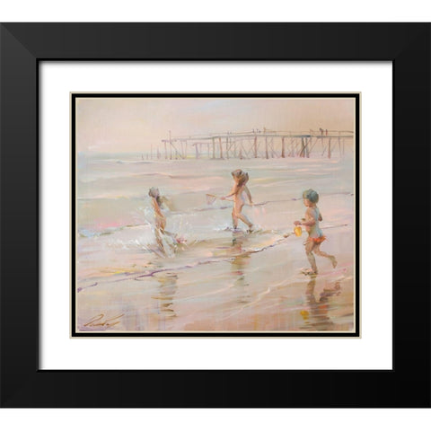 Children and the ocean Black Modern Wood Framed Art Print with Double Matting by Romanov, Roman