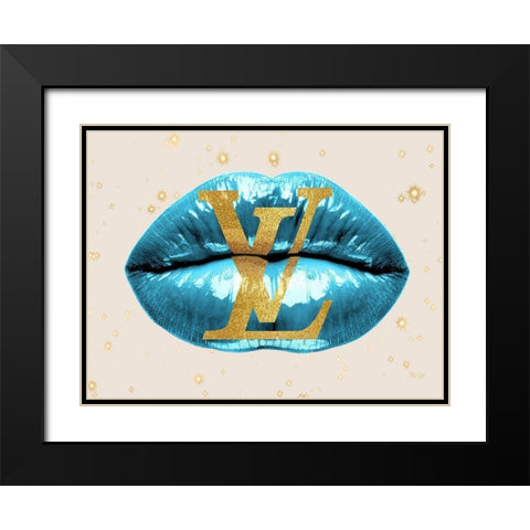 Fashion Lips Blue II Black Modern Wood Framed Art Print with Double Matting by Blake, Madeline