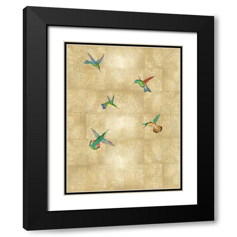 Hummingbirds on Gold II Black Modern Wood Framed Art Print with Double Matting by Blake, Madeline