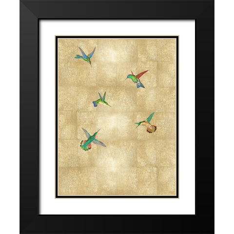 Hummingbirds on Gold II Black Modern Wood Framed Art Print with Double Matting by Blake, Madeline