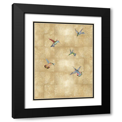 Hummingbirds on Gold V Black Modern Wood Framed Art Print with Double Matting by Blake, Madeline