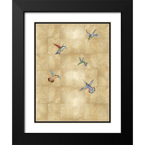 Hummingbirds on Gold V Black Modern Wood Framed Art Print with Double Matting by Blake, Madeline