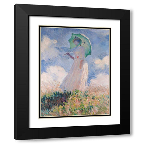 Woman with Parasol Black Modern Wood Framed Art Print with Double Matting by Monet, Claude