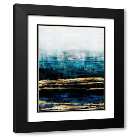 Aqua Reflections with Gold Black Modern Wood Framed Art Print with Double Matting by Corbin, Allie