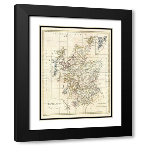 Map of Scotland Black Modern Wood Framed Art Print with Double Matting by Sproul, Dan