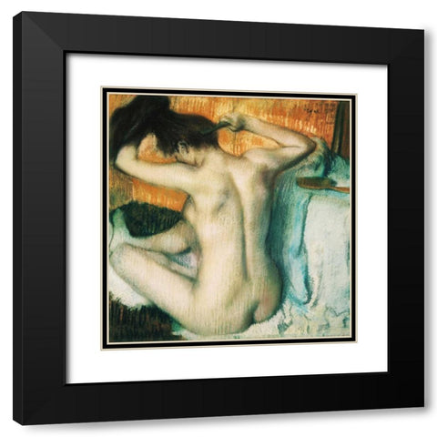 Woman Combing her Hair Black Modern Wood Framed Art Print with Double Matting by Degas, Edgar