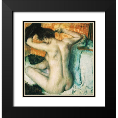 Woman Combing her Hair Black Modern Wood Framed Art Print with Double Matting by Degas, Edgar