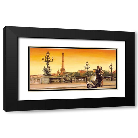 Lovers in Paris Black Modern Wood Framed Art Print with Double Matting by Rovere, Edoardo