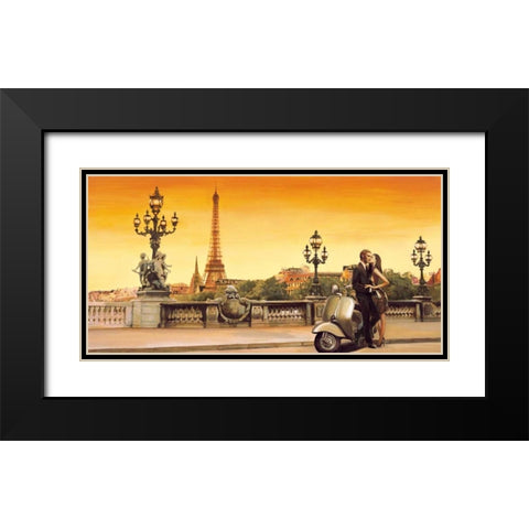 Lovers in Paris Black Modern Wood Framed Art Print with Double Matting by Rovere, Edoardo