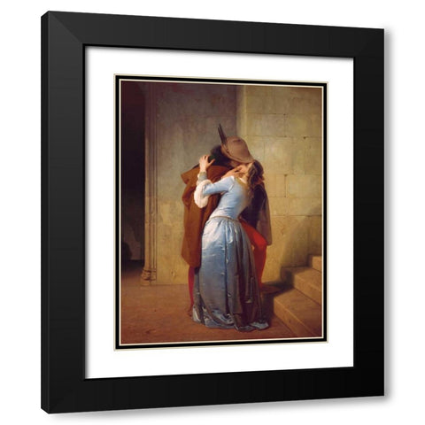 ll bacio Black Modern Wood Framed Art Print with Double Matting by Hayez, Francesco