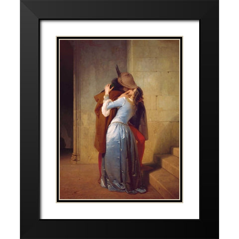 ll bacio Black Modern Wood Framed Art Print with Double Matting by Hayez, Francesco