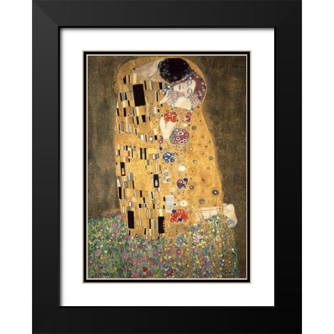 Der Kuss Black Modern Wood Framed Art Print with Double Matting by Klimt, Gustav