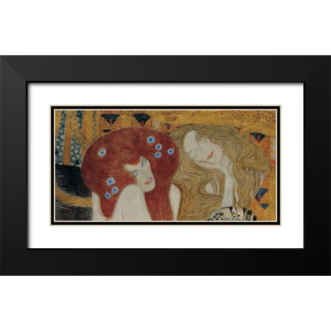 Beethoven Frieze Black Modern Wood Framed Art Print with Double Matting by Klimt, Gustav